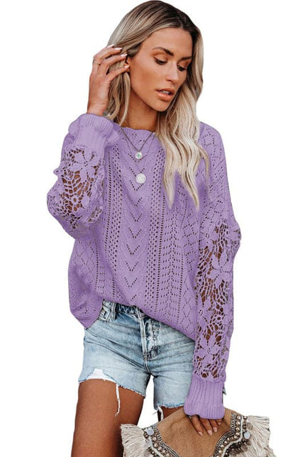 Women's Long Sleeve Cutout Petal Sleeve Sweater.