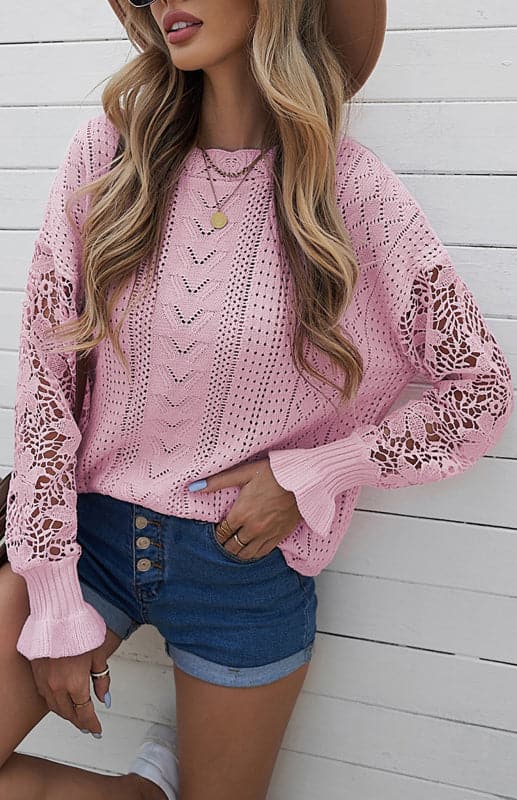 Women's Long Sleeve Cutout Petal Sleeve Sweater.