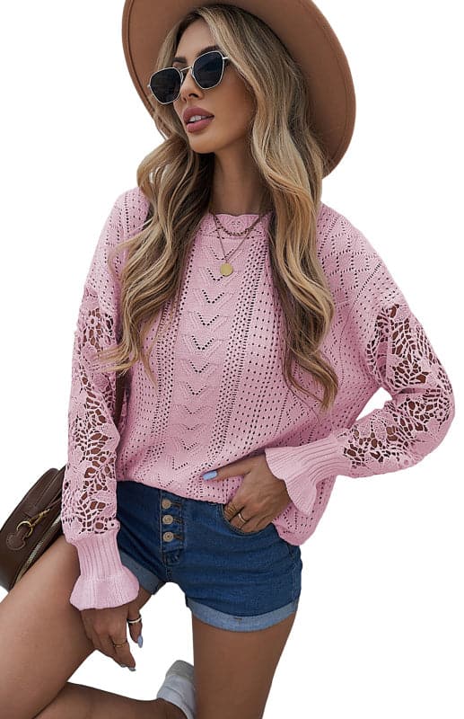 Women's Long Sleeve Cutout Petal Sleeve Sweater.