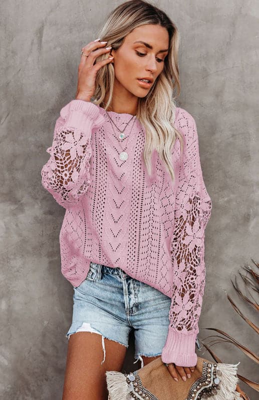 Women's Long Sleeve Cutout Petal Sleeve Sweater.