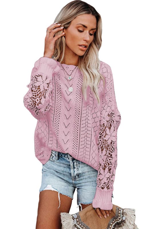 Women's Long Sleeve Cutout Petal Sleeve Sweater.