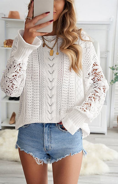 Women's Long Sleeve Cutout Petal Sleeve Sweater.