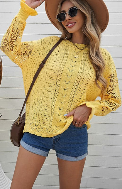 Women's Long Sleeve Cutout Petal Sleeve Sweater.