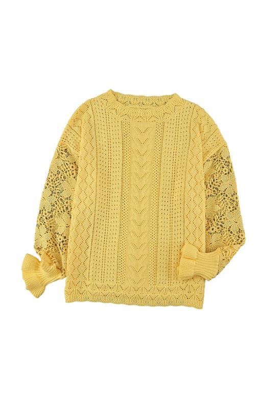 Women's Long Sleeve Cutout Petal Sleeve Sweater.