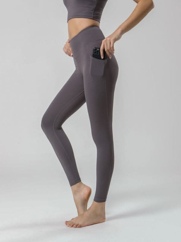 Double Sided Brushed Yoga Ninth Pants High Waist Pocket Sports Yoga Pants Women.