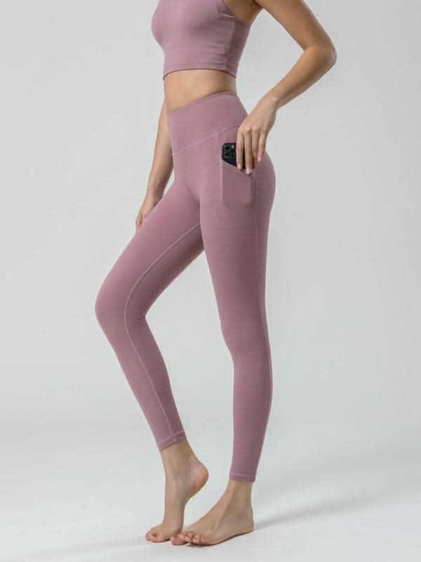 Double Sided Brushed Yoga Ninth Pants High Waist Pocket Sports Yoga Pants Women.