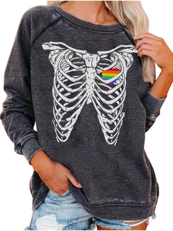 Skeleton Print Hoodie for Women