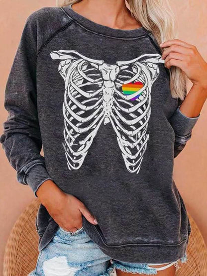 Skeleton Print Hoodie for Women