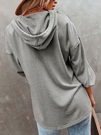 V-neck casual long sleeve hoodie