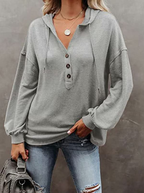 V-neck casual long sleeve hoodie