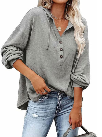 V-neck casual long sleeve hoodie