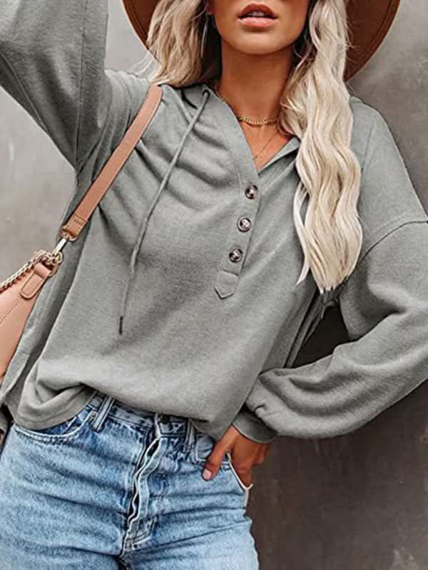 V-neck casual long sleeve hoodie