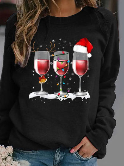 Red wine print casual sweater