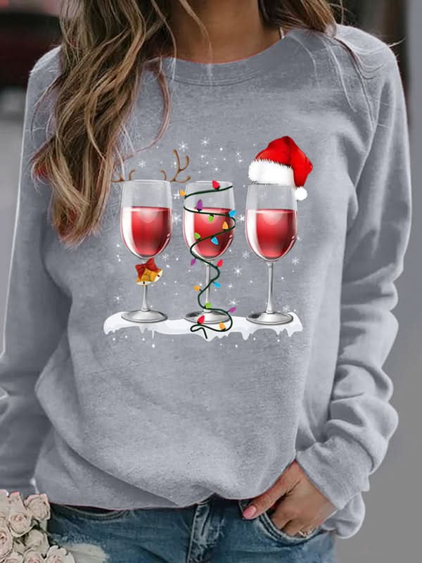 Red wine print casual sweater