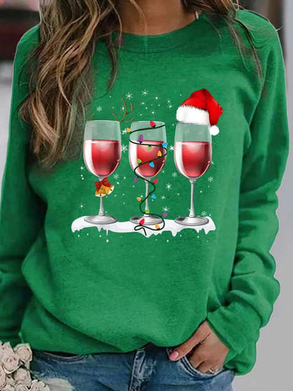 Red wine print casual sweater