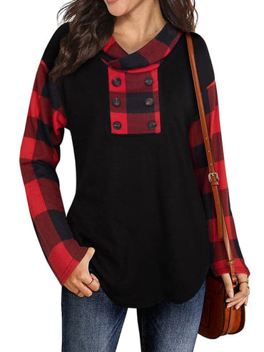 Hooded plaid sweater t-shirt for women