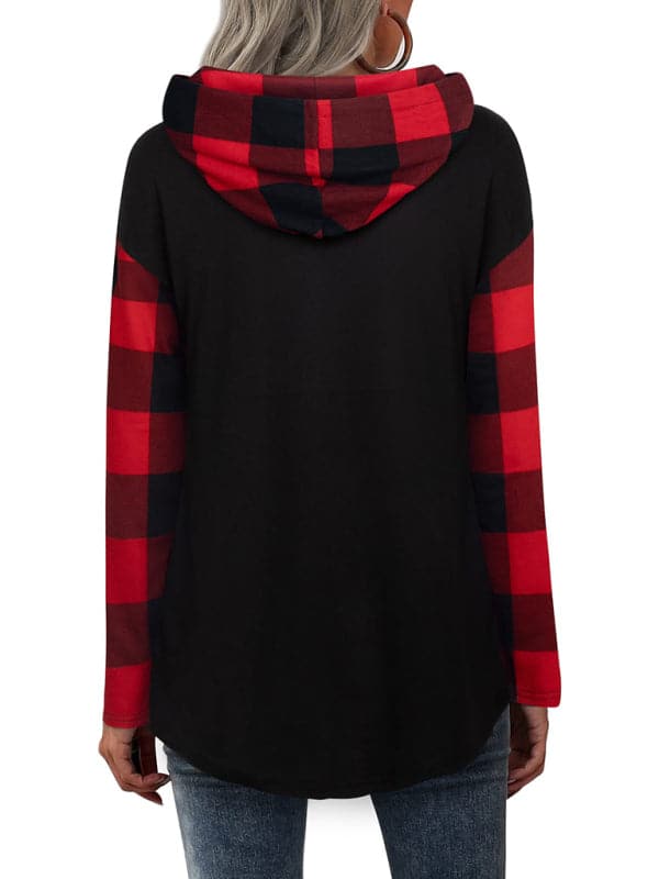 Hooded plaid sweater t-shirt for women