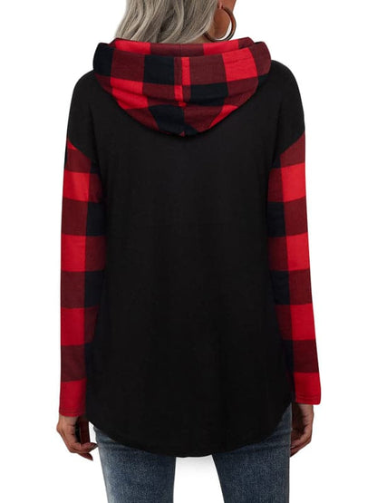 Hooded plaid sweater t-shirt for women