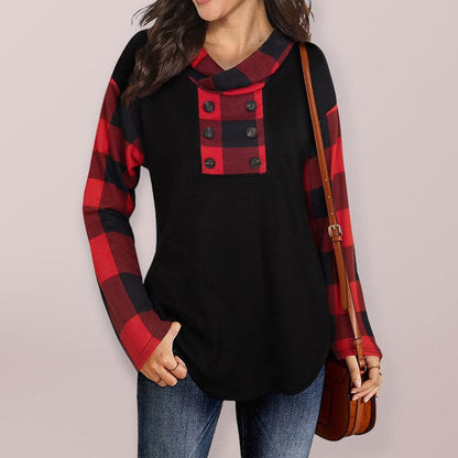 Hooded plaid sweater t-shirt for women