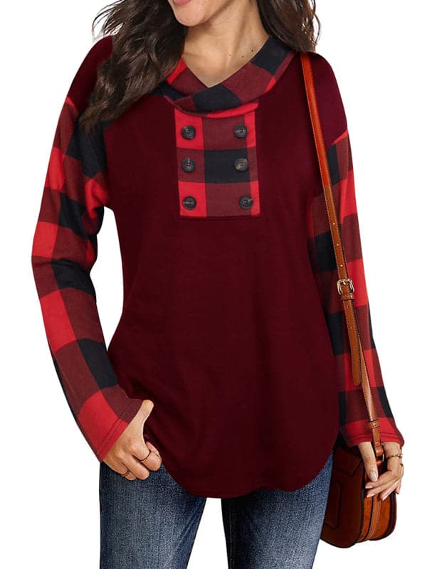 Hooded plaid sweater t-shirt for women