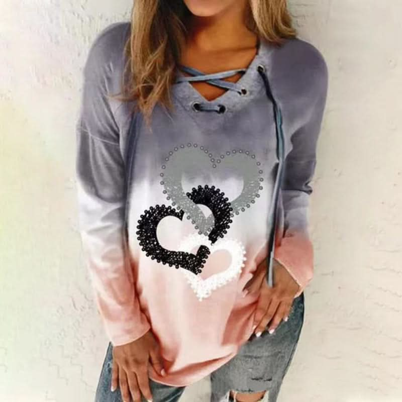 V-neck love print gradient pullover