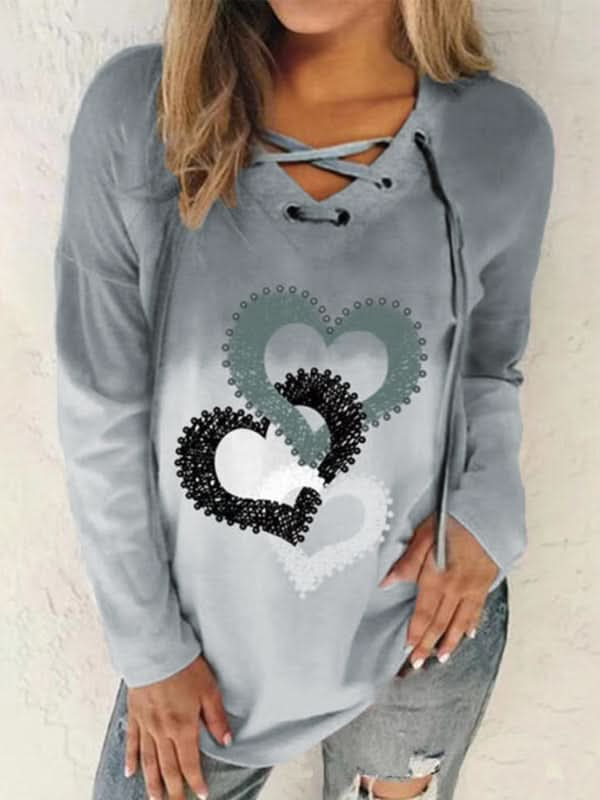 V-neck love print gradient pullover