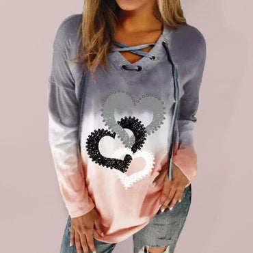 V-neck love print gradient pullover