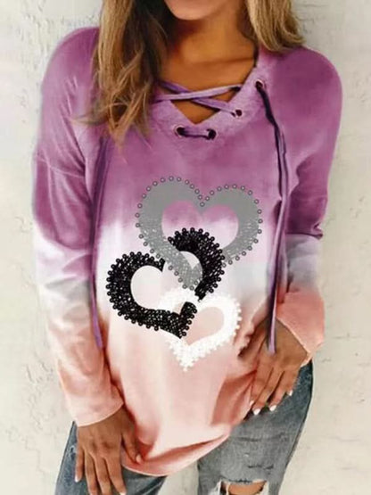 V-neck love print gradient pullover