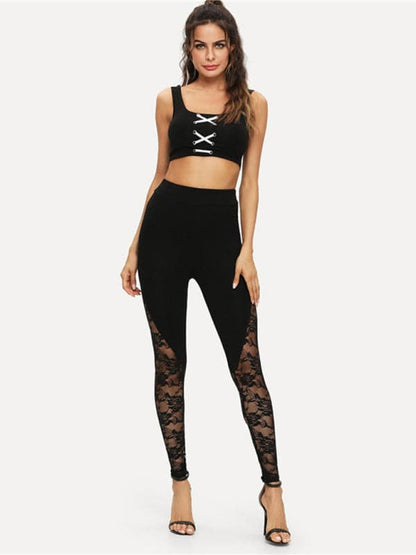 Lace-up sexy cutout leggings