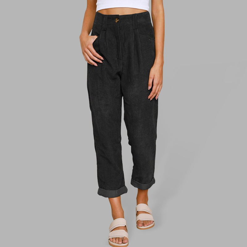 High Waist Lounge Pants Solid Color Corduroy Trousers