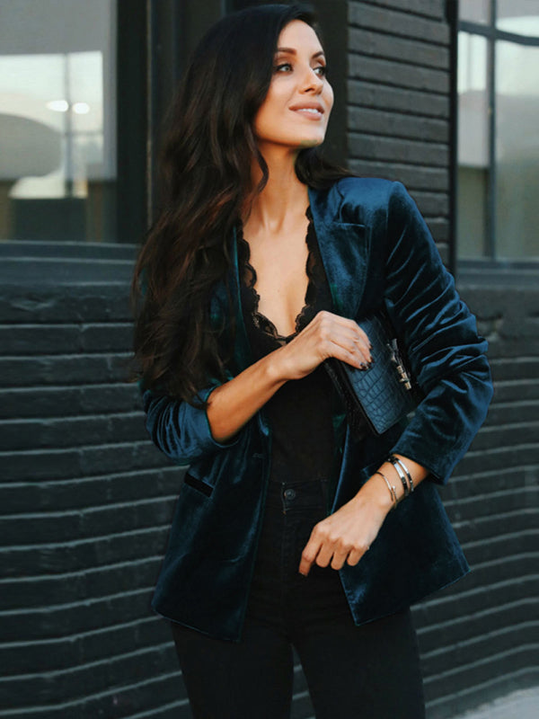 Women's Coat Amazon Casual Slim Long Sleeve Gold Velvet Suit