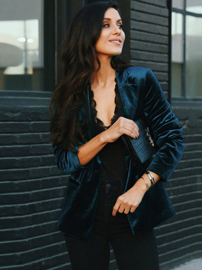 Women's Coat Amazon Casual Slim Long Sleeve Gold Velvet Suit
