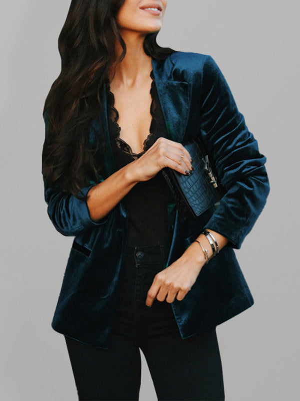 Women's Coat Amazon Casual Slim Long Sleeve Gold Velvet Suit