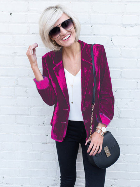 Women's Coat Amazon Casual Slim Long Sleeve Gold Velvet Suit
