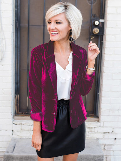 Women's Coat Amazon Casual Slim Long Sleeve Gold Velvet Suit