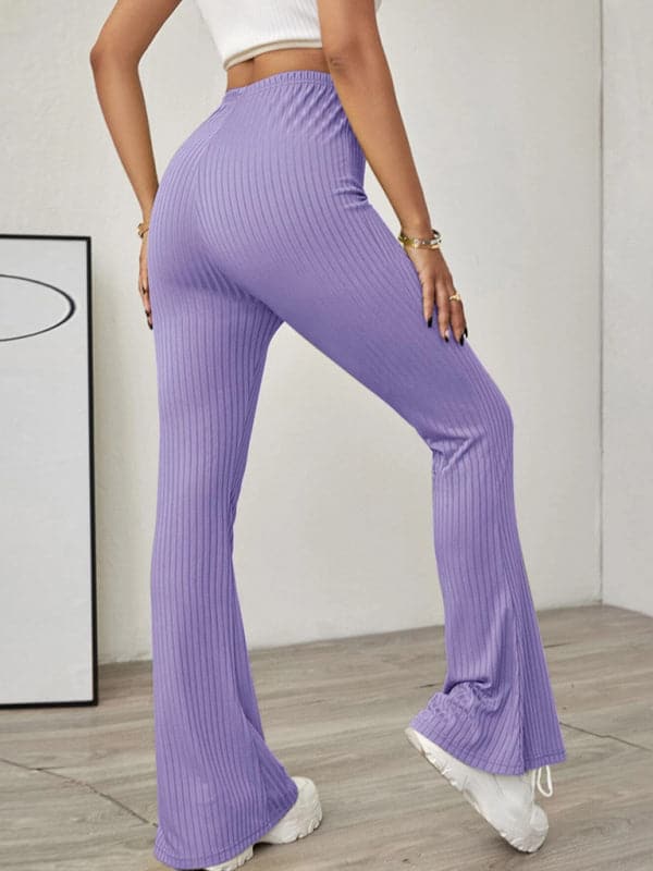 Women's Knitted High Waist Flared Casual Trousers.