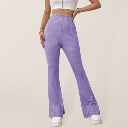 Women's Knitted High Waist Flared Casual Trousers.