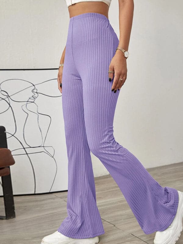 Women's Knitted High Waist Flared Casual Trousers.