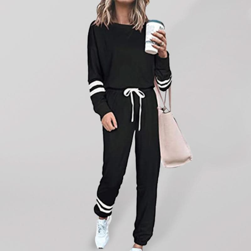 Chic striped sleeve jogger set