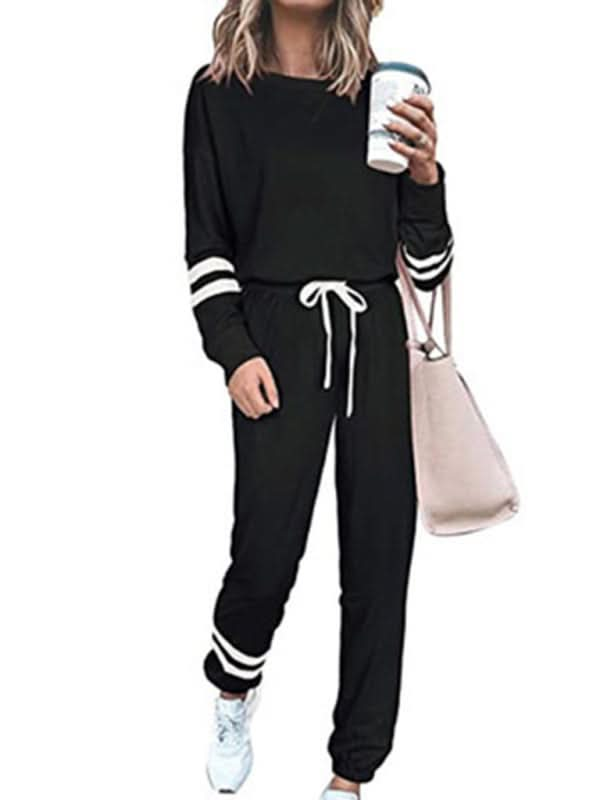 Chic striped sleeve jogger set