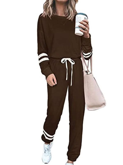 Chic striped sleeve jogger set