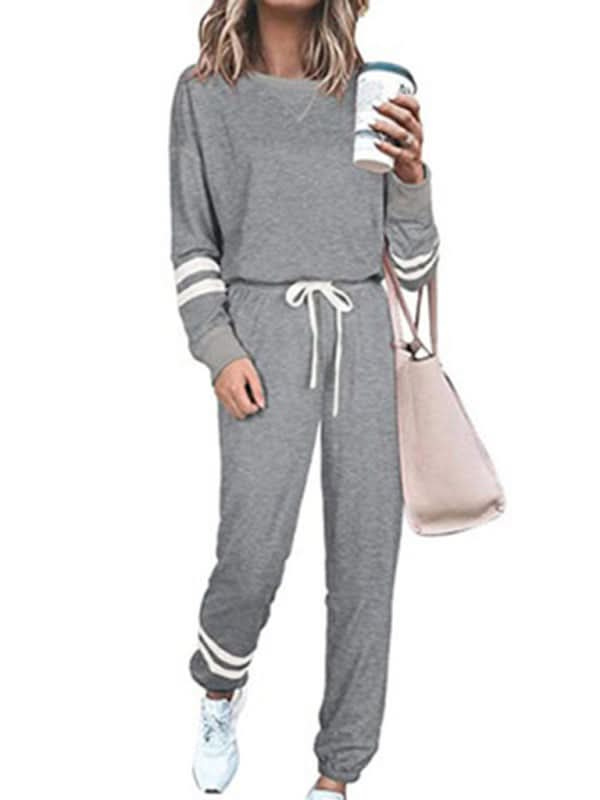 Chic striped sleeve jogger set