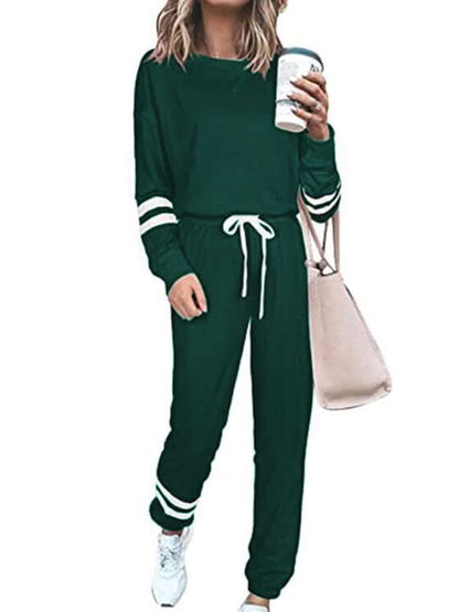 Chic striped sleeve jogger set