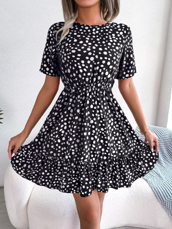 Chic Polka Dot Ruffled Dress for Effortless Style - Love Salve 