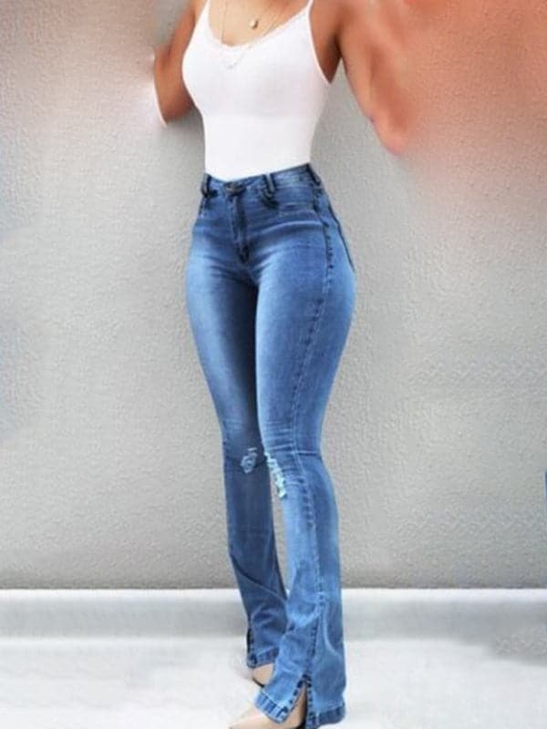 High waist flared jeans for women