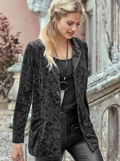 Women's Casual Gold Velvet Long-Sleeved Suit for Spring
