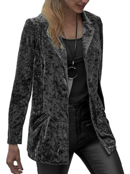 Women's Casual Gold Velvet Long-Sleeved Suit for Spring