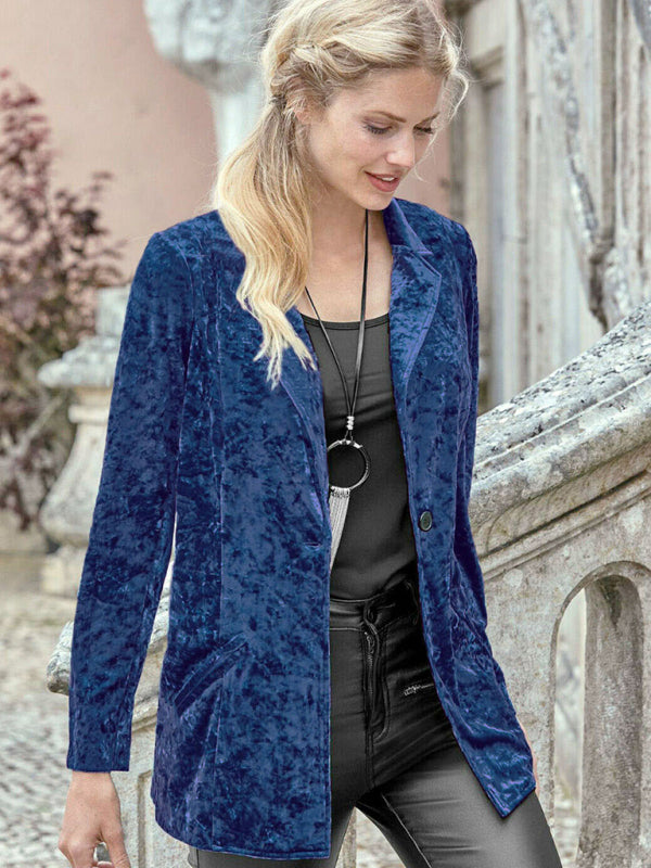 Women's Casual Gold Velvet Long-Sleeved Suit for Spring