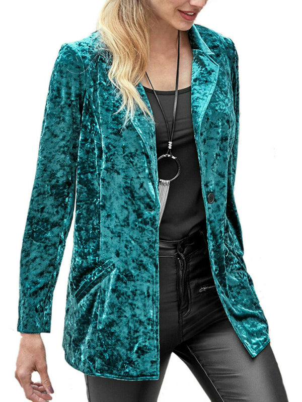 Women's Casual Gold Velvet Long-Sleeved Suit for Spring