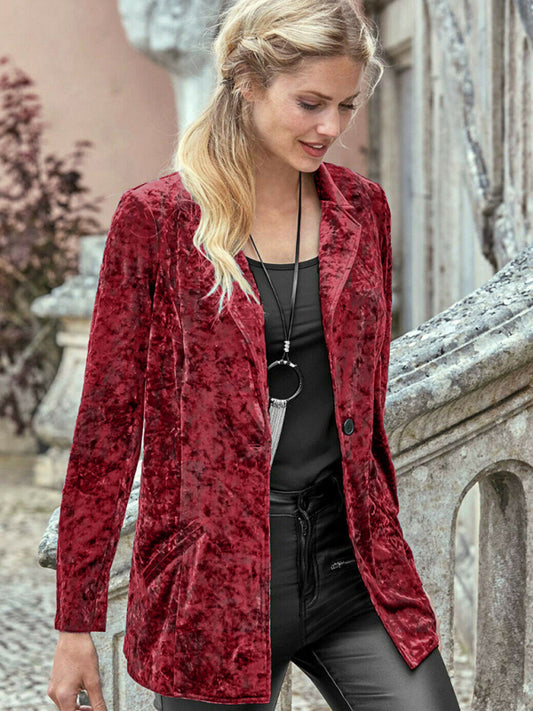 Women's Casual Gold Velvet Long-Sleeved Suit for Spring